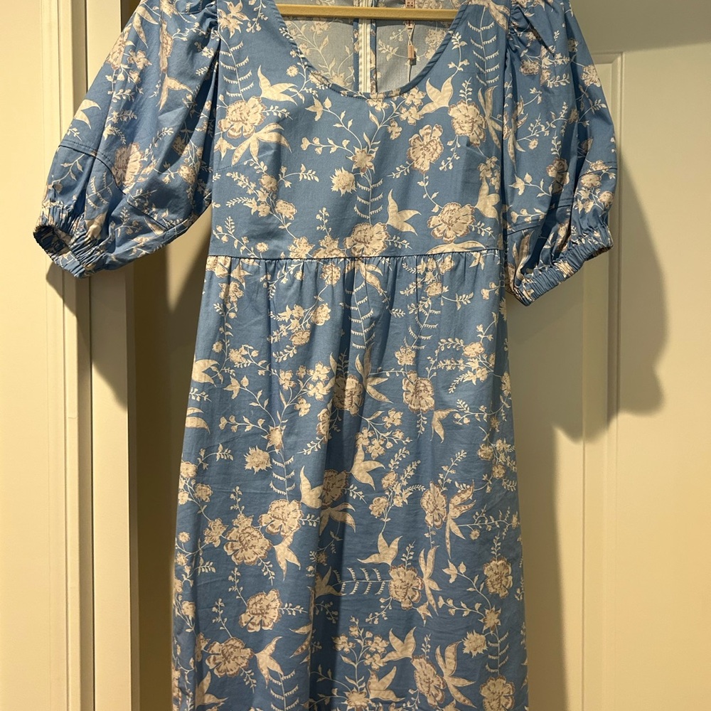 ESQUALO Blue and Cream Floral Long Sleeve Dress